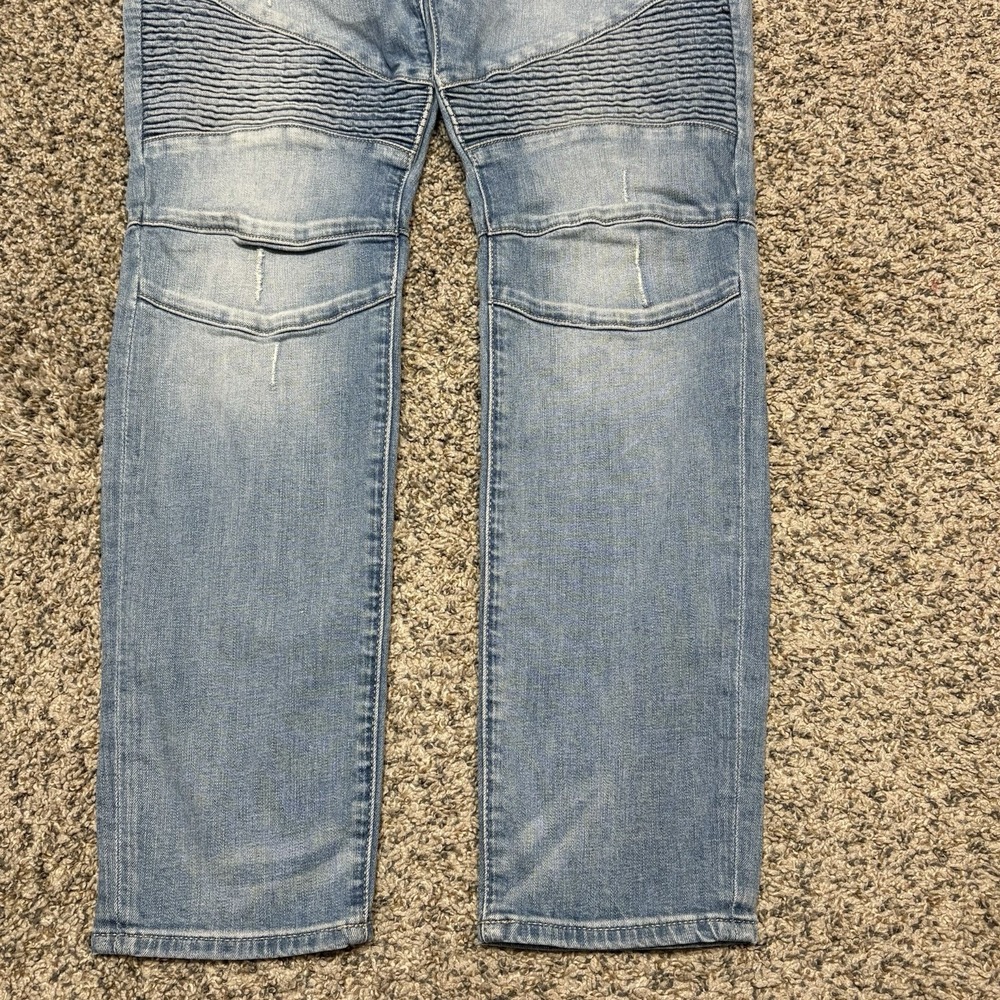 Express Alec Super Skinny Jeans Mens 34x30 Moto Biker Stretch Light Wash Denim - Picture 3 of 13